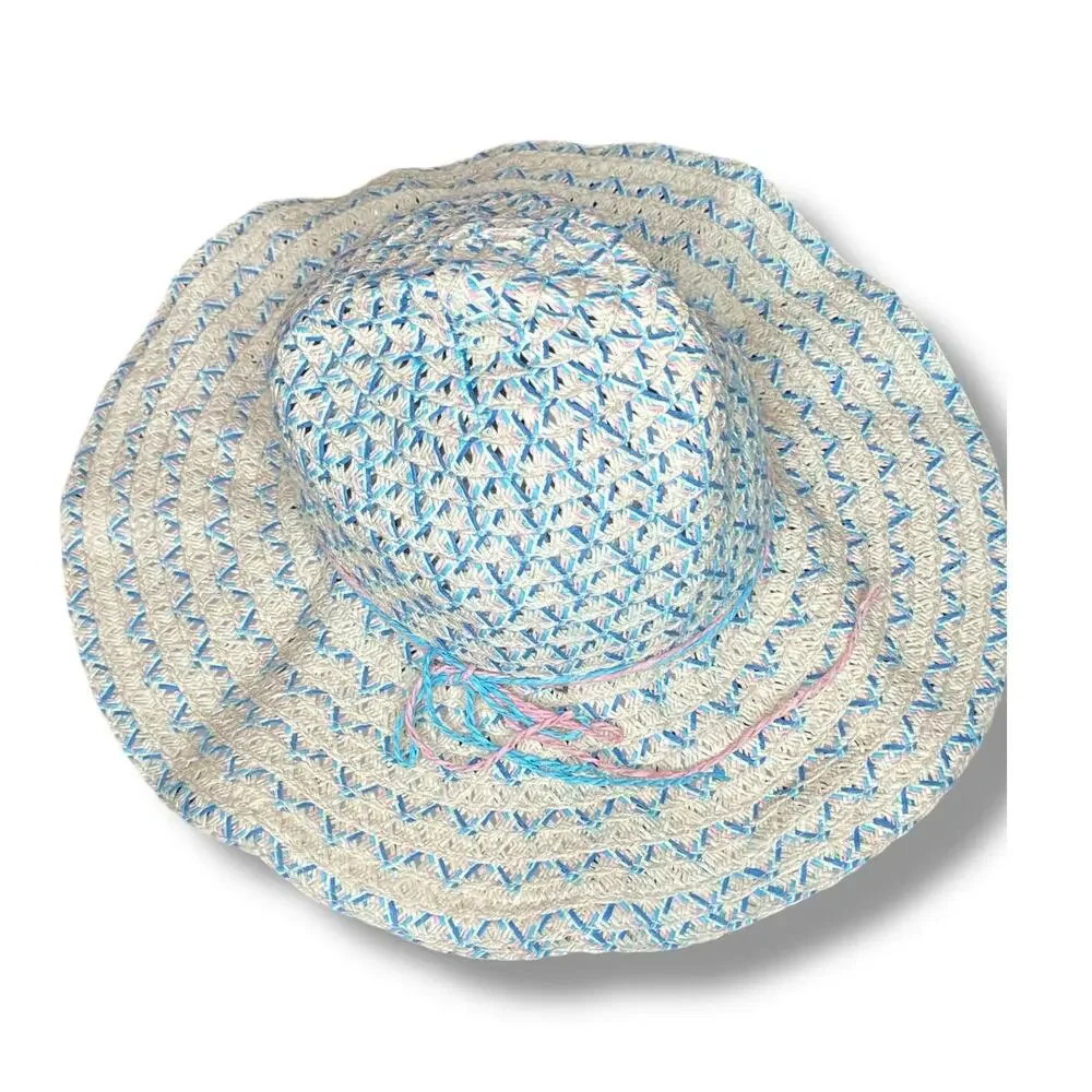 Capelli New York Kids Bucket Hat Girls Youth OS White Straw Blue Pink Sun Beach